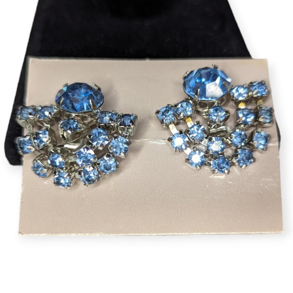 Clip On Blue & Silver Tone Earrings